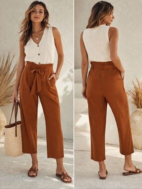 MADEWELL Paperbag Crop Pants Womens XS Brown Tie Waist Minimalist Office Career
